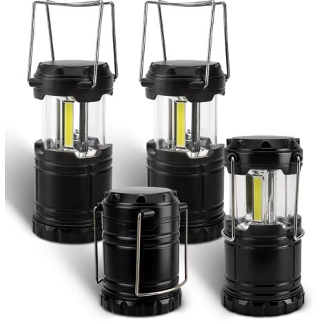 Lampe a Pile, Lampe de Camping LED Portable, Lanterne Camping LED, Lanterne LED à Piles, Lampe Camping à Manivelle pour Camping,Excursions, Cave, Bricolage, Urgence, Lot de 4, Noir