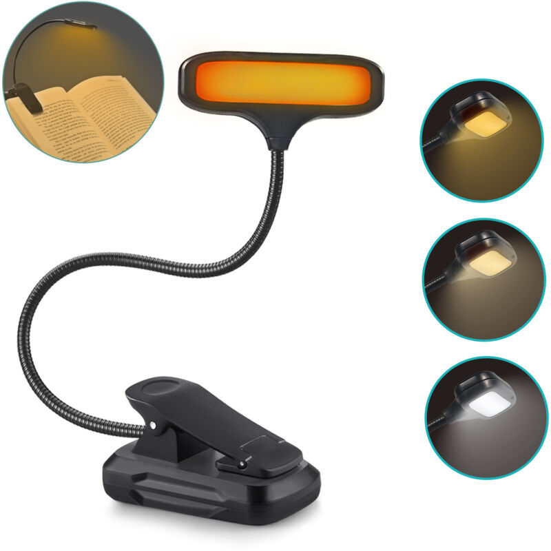 Lampe à pince 400 mAh, protection yeux, 3 couleurs, 3 intensités, lampe lecture portable rechargeable, cadeau idéal pour lecteurs