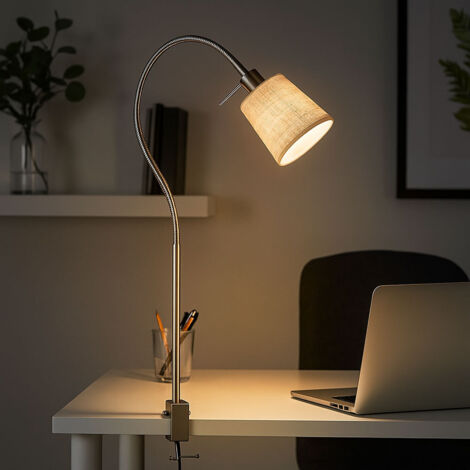 Lampe à pince Flexo lampe à pince nickel sable lampe de table pince rétro, textile métal, douille E14, LxlxH 45x11x60 cm