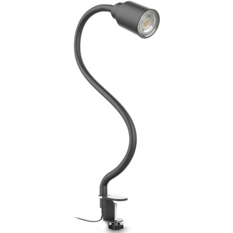 B.K.Licht – Lampe de lecture à pince LED 5W – Bras flexible inclinable – Température 3000K – Fixation pour étagères jusqu'à 3 cm – Noir mat