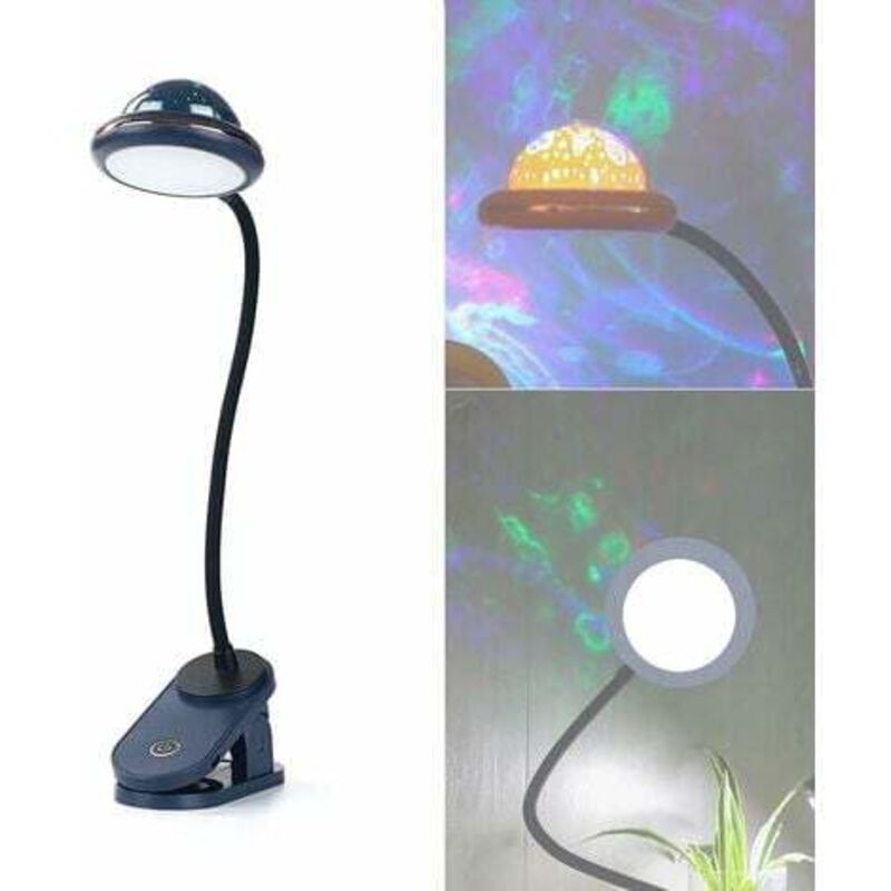 Lampe à pince pour enfants, lampe de lecture à pince led rechargeable par usb avec projection d'étoiles, lampe de chevet à col de cygne, intensité