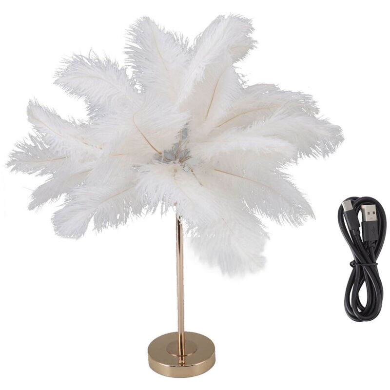 Feiyue - Lampe à plumes avec interrupteur tactile, lampe de table en plumes, lampe à plumes d'autruche usb avec interrupteur tactile, lampe de bureau
