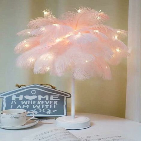 Lampe à plumes télécommandée à LED, lampe de chevet de chambre minimaliste moderne, lampe de table à la mode (grand rose)