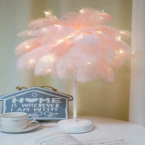 Lampe à plumes télécommandée à LED, lampe de chevet de chambre minimaliste moderne, lampe de table à la mode (grande rose)