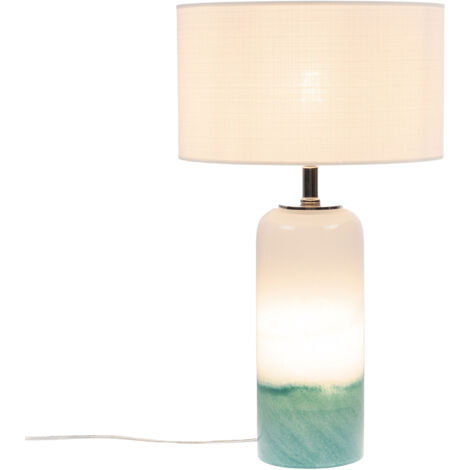 Lampe à poser 35x65 cm en verre crème et turquoise et tissu