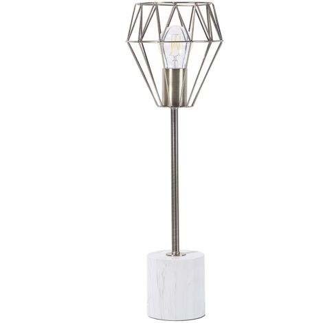 Lampe à Poser 53 cm Design Glamour Abat-jour Type Cage en Métal Couleur Laiton et Base Effet Marbre E27 Max 60W pour Chambre ou Salon Chic Beliani