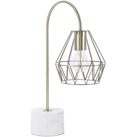 Lampe à Poser Arc 50 cm Design Glamour Abat-jour Type Cage en Métal Couleur Laiton et Base Effet Marbre E27 Max 60W pour Chambre ou Salon Chic Beliani