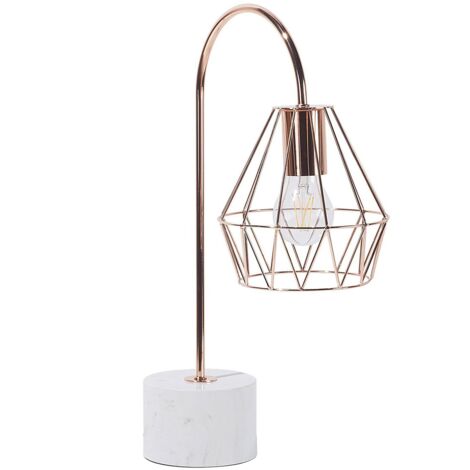 Lampe à Poser Arc 50 cm Design Glamour Abat-jour Type Cage en Métal Cuivré et Base Effet Marbre E27 Max 60W pour Chambre ou Salon Chic Beliani