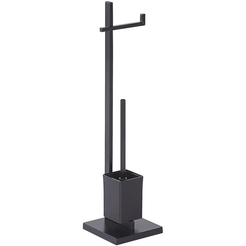Beliani - Porte Papier Toilette sur Pied en Acier Noir Avec Support Brosse et Brosse Incluse Aspect Haut de Gamme Pour wc ou Salle de Bain