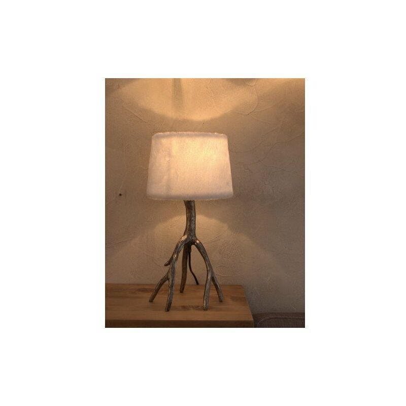 Blanche Métal Pied Acier Poser Jour Fausse Fourrure En E27 Lampe Et Blanc Avec Abat À q54Lc3SRjA
