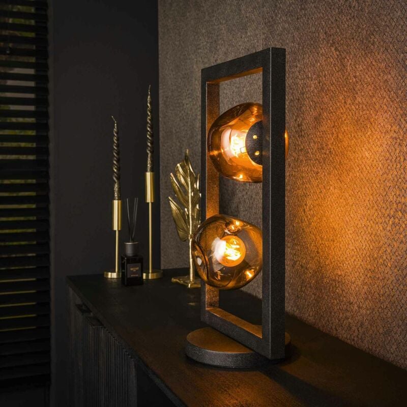 Pier Import - Lampe à poser avec cadre 2 abat-jour en verre déformé niagara