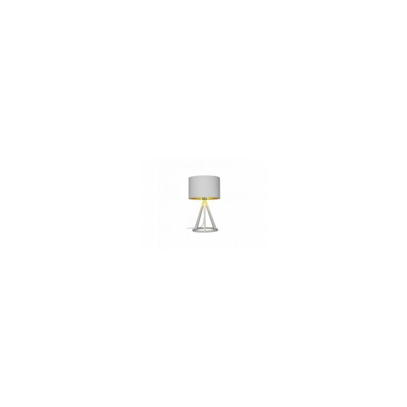 Lampe à Poser Base Blanche et Abat-Jour Blanc, Intérieur Or , Design Rétro, VICTORIA