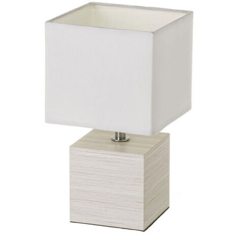 Lampe à Poser Base en Bois Blanchi et Abat-jour Blanc - Hauteur 26.50cm