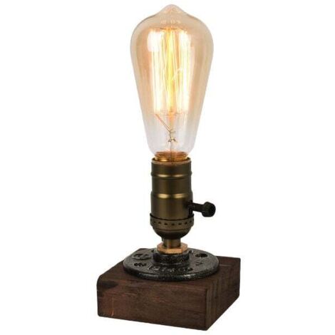 Lampe À Poser - Base En Fer Forgé - Prise E26 - Style Industriel Steampunk - Pour Bureau Chambre Studio - 9 x 9 x 13 cm - Cordon 180 cm