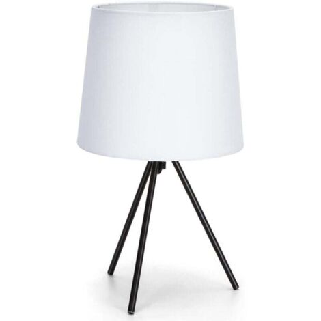 Lampe à poser, base en métal moderne, petite lampe de chevet, lampe de bureau avec abat-jour en tissu blanc, culot E14