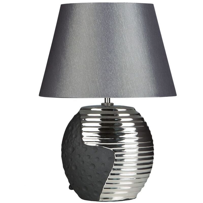 Lampe à Poser E27 Max 60W en Porcelaine Noir et Argenté Base Design Ronde Esla