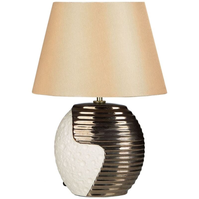Beliani - Lampe à Poser E27 Max 60W en Porcelaine Beige et Laiton Base Design Ronde Esla