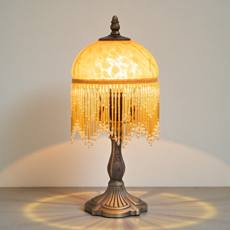 Lampe à poser Belle Epoque Jaune Ambre en Verre et Métal 35x15cm