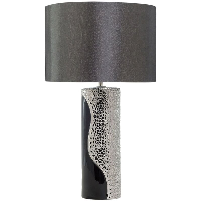 Beliani - Lampe à Poser E27 Max 60W Base en Porcelaine Noir et Argenté Abat-Jour Rond Aiken