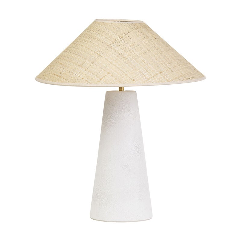 Miliboo - Lampe à poser blanche en céramique et abat-jour en rabane H47 cm juni