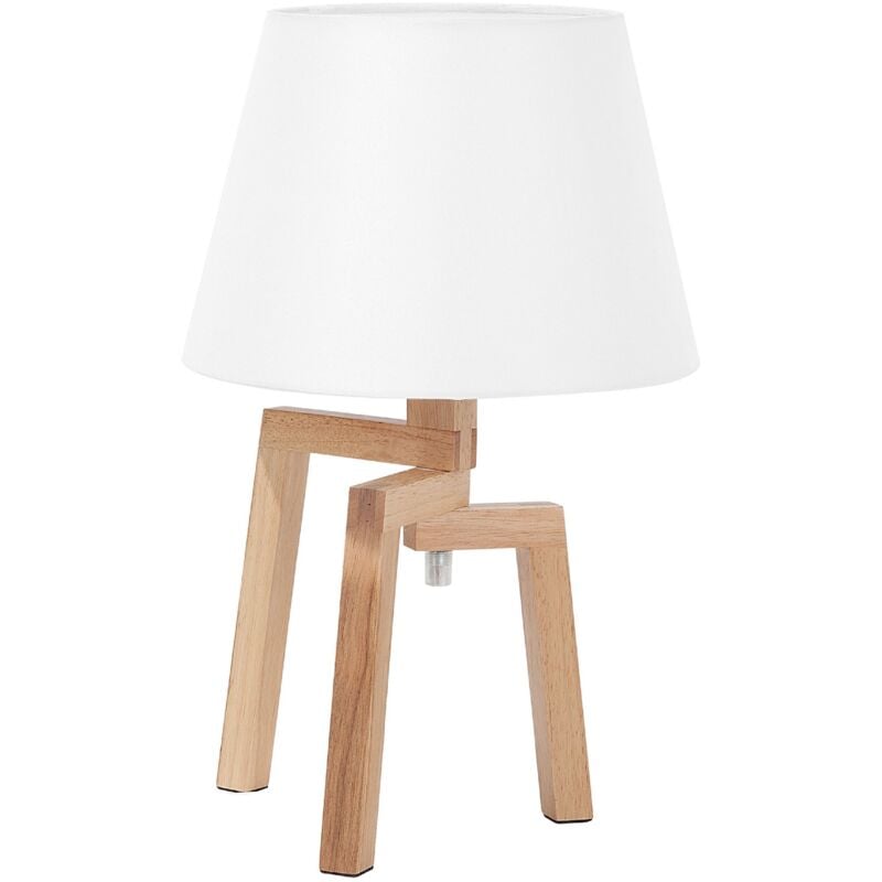 Beliani - Lampe de Table à Poser Déco 3 Pieds en Bois et Abat-jour en Tissu Blanc E14 Max 40W Multifonctionnelle et Élégante pour Intérieurs Modernes