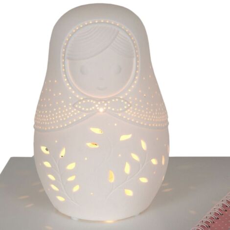 Lampe à poser blanche Poupée Russe – Porcelaine élégante – Dimensions 24x13x13 cm – Ampoule E14 max 8W – Tension 220-240V – Amadeus