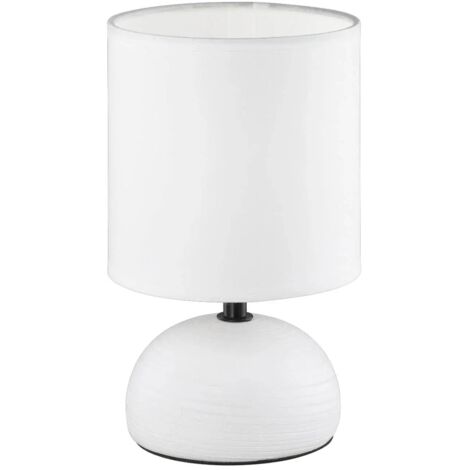 Lampe à Poser Blanche Socle Céramique Trio Eclairage Abat Jour Tissu