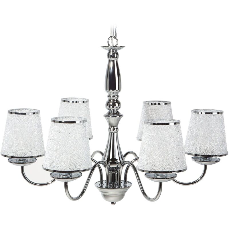 Beliani - Lustre 6 Bras en Métal Chromé et Abat-jours Effet Cristaux E14 40W Éclairage de Style pour Salon au Design Glamour et Vintage Classique