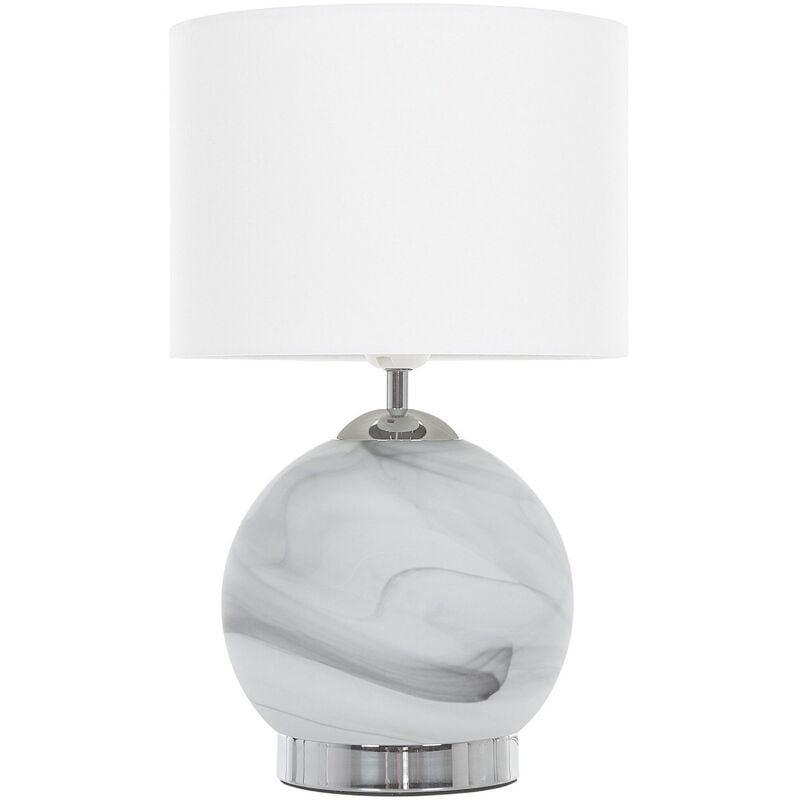Beliani - Lampe de Table à Poser en Verre Effet Marbre et Abat-jour en Tissu Blanc E27 Max 40W Éclairage Design pour Salon ou Chambre Moderne