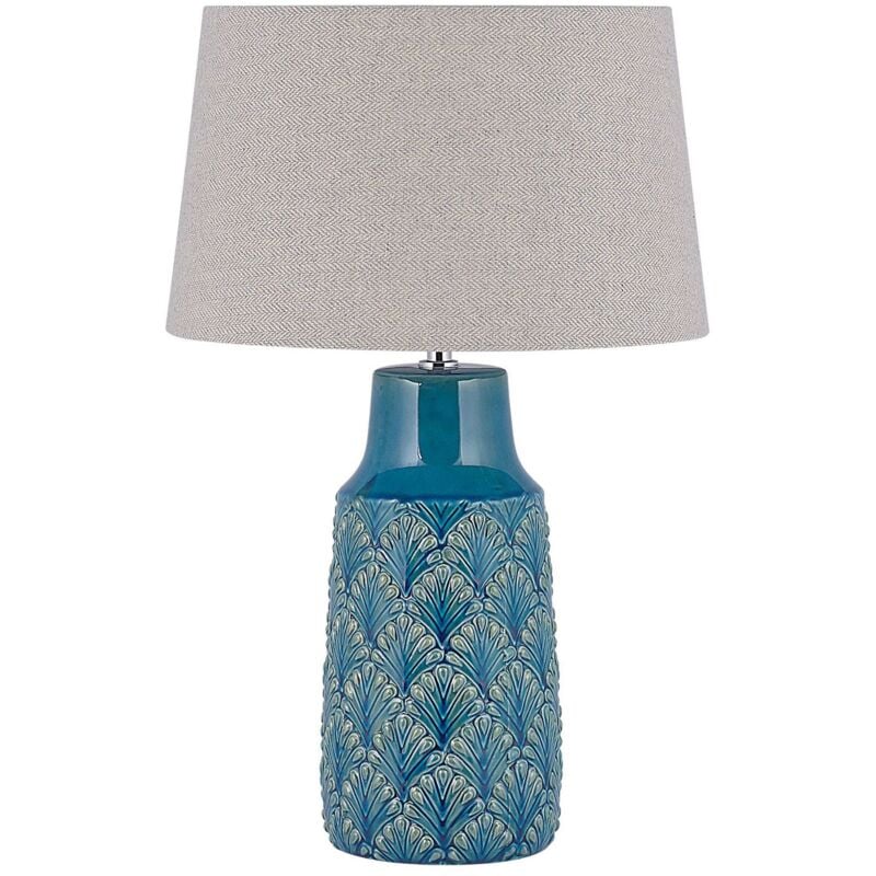 Beliani - Lampe de Table à Poser avec Pied Déco en Céramique Bleue et Abat-jour Gris E27 Max 40W Éclairage Idéal pour Salon Classique