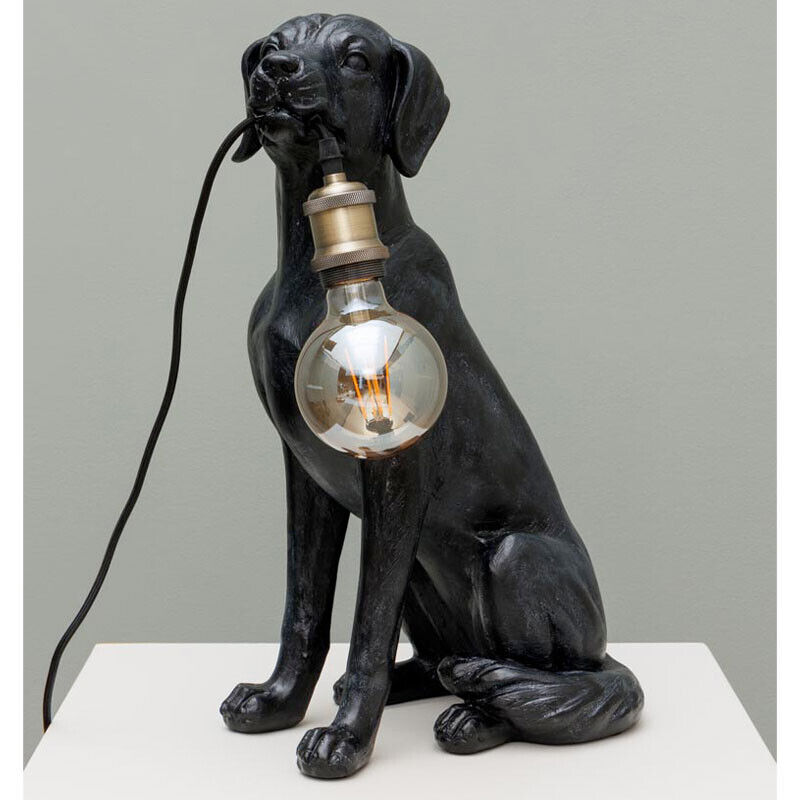 Lampe à Poser Sculpture Bon Chien en Résine Noire et Laiton 50x21x30cm Lampe à Poser Sculpture Bon Chien en Résine Noire et Laiton 50x21x30cm