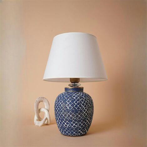 Lampe à poser bord de mer bleue, motif écailles KARS