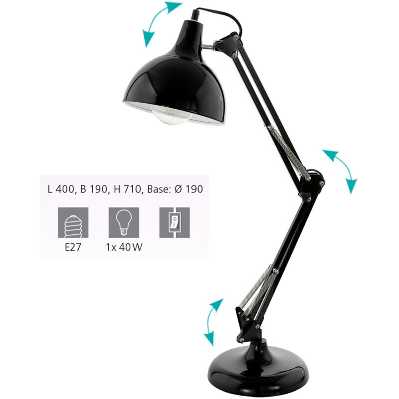 EGLO Lampe de bureau BORGILLIO 1 ampoule noir