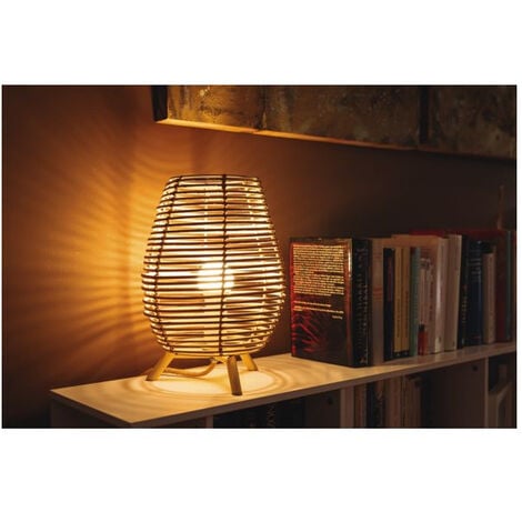 Lampe à poser design rotin BOSSA 30 sans fil ampoule rechargeable