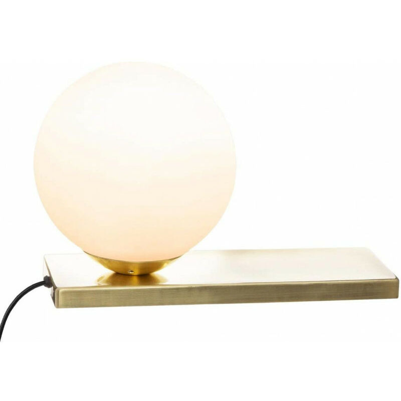 Atmosphera - Lampe boule sur socle plat 'dris' à poser - Blanc et doré - h 17,5 cm - Fer, verre - Livraison gratuite