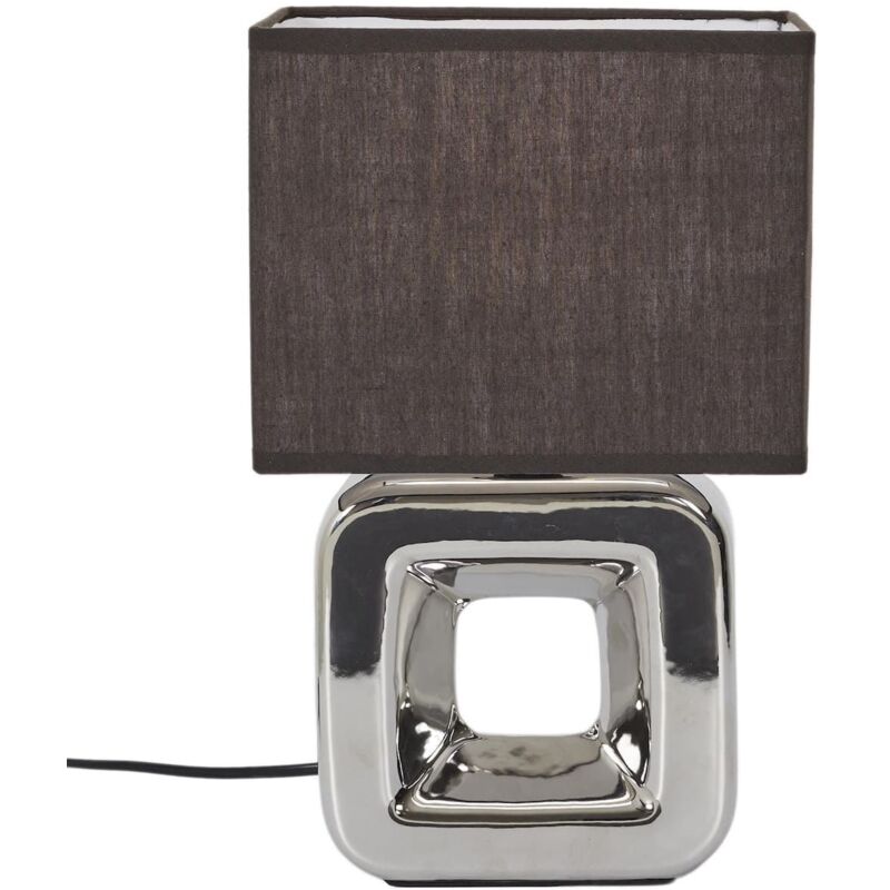 Lampe à poser carrée porcelaine argentée finition chromée (H32,5cm)
