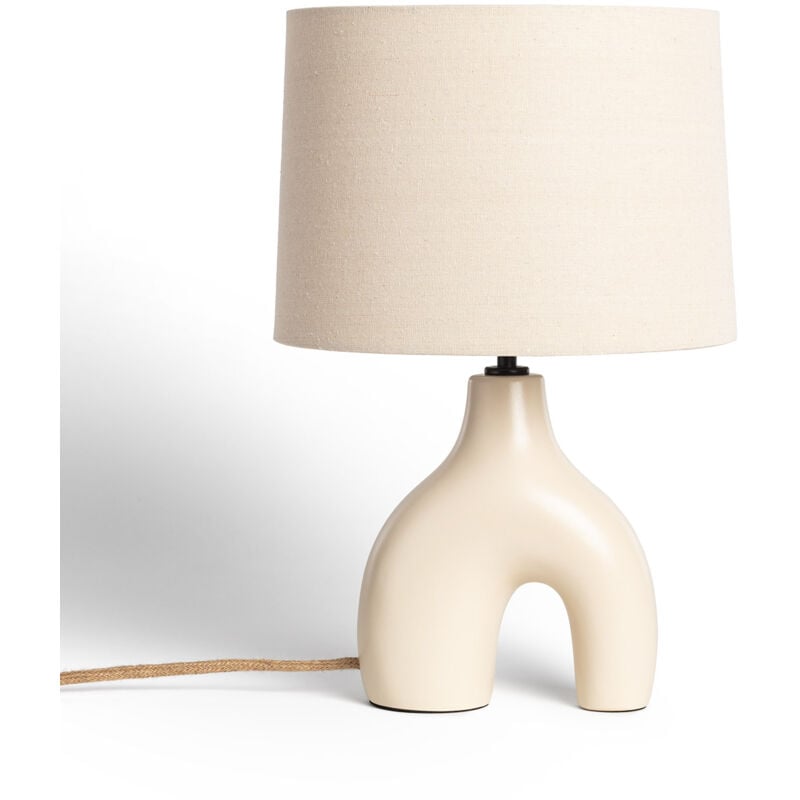 Ledkia - Lampe à Poser Céramique et Lin Ginger Beige