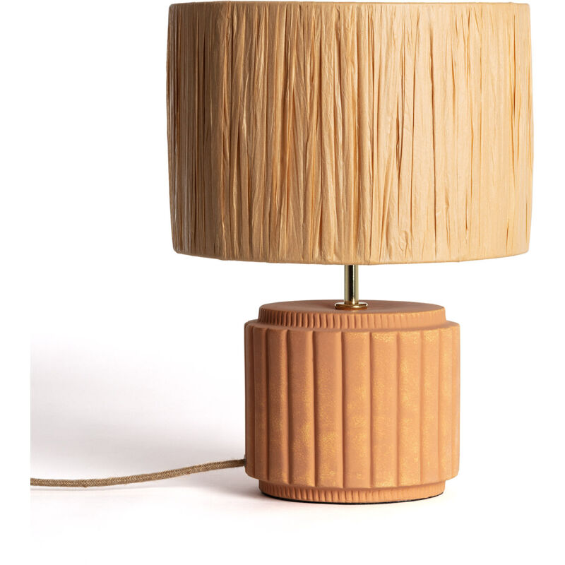 Ledkia - Lampe à Poser Céramique et Raphia Kinney Terre cuite