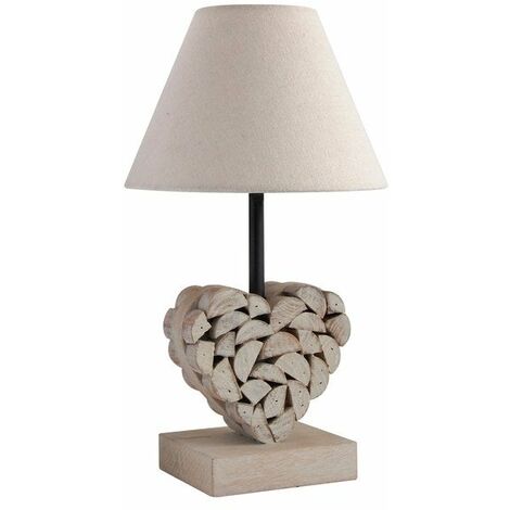 Lampe à poser charme romantique en bois naturel – Culot E27 – Puissance 40W – Hauteur 36 cm – Indice de protection IP20 – Seynave