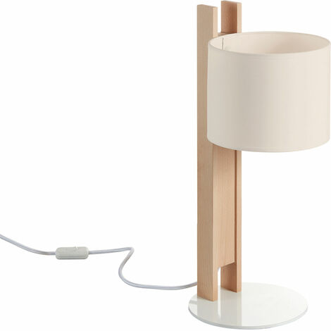 Lampe à poser COMPACT E27 40W Coton beige Bois de hêtre