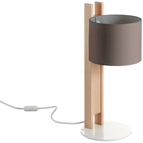 Lampe à poser COMPACT E27-Ø45 40W Terre de coton Bois de hêtre
