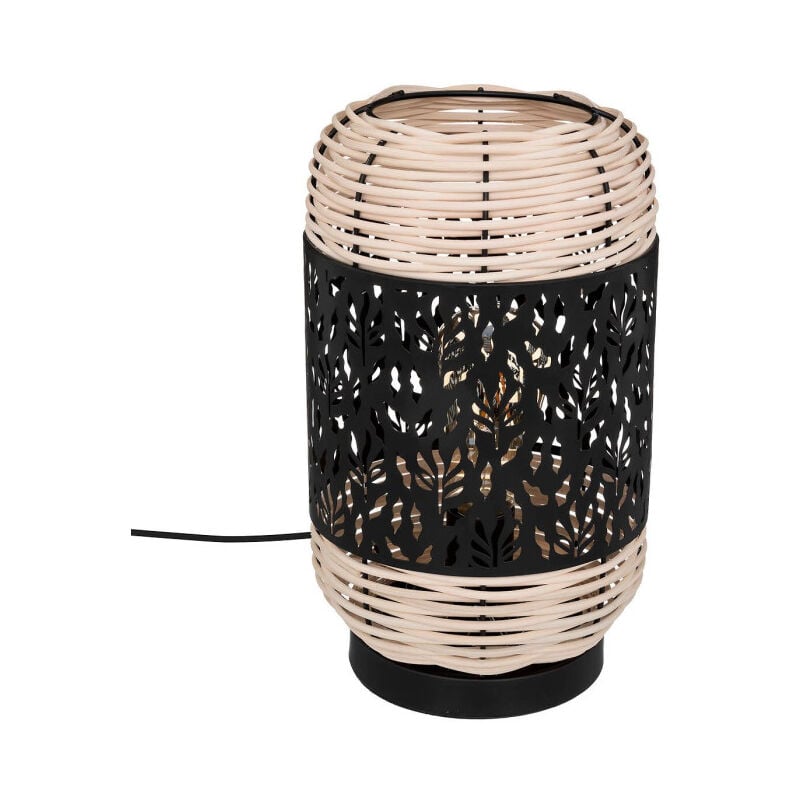 Lampe à Poser Cylindrique 'Cosy' 30cm Noir & Beige