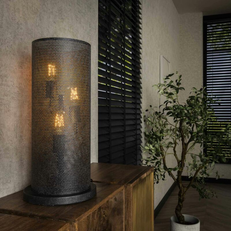 Lampe à poser design en métal noir perforé ralf