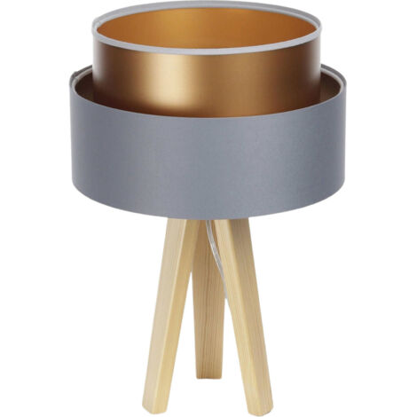 Lampe à poser design satin gris intérieur cuivre éclat raffiné - Gris satiné avec intérieur cuivre