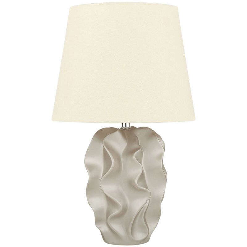 Beliani - Lampe à Poser Lampe de Table Design Dorée et Beige avec Abat-jour en Tissu et Base Céramique E14 Max 40W pour Salon Moderne et Glamour