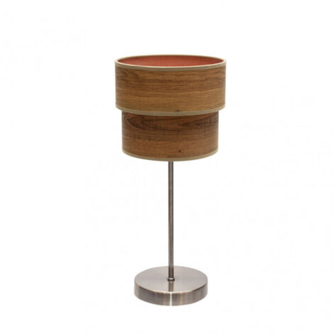 Lampe à Poser Double Smile 1xe14 Cuir/Bois Foncé 44x18x18 Cm