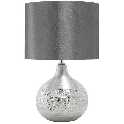 Lampe à Poser E27 Max 60W Base Porcelaine Argentée Abat-Jour en Viscose Yakima - Gris