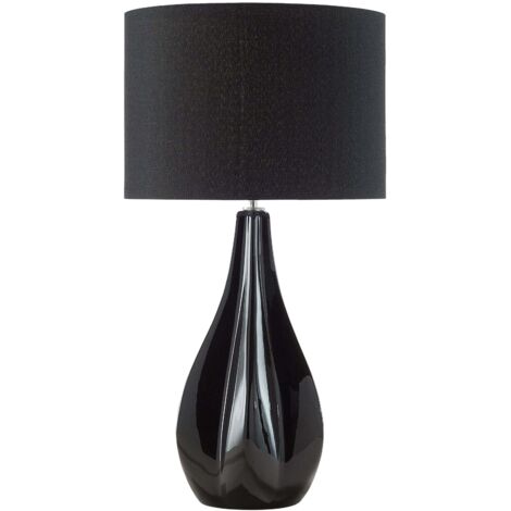 Lampe à Poser E27 Max 60W en Porcelaine Noire Base en Poire Abat-Jour Rond Santee