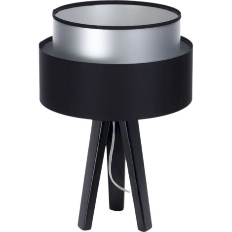 Lampe à poser élégante abat jour noir et intérieur argent satiné - noir satin avec intérieur argenté