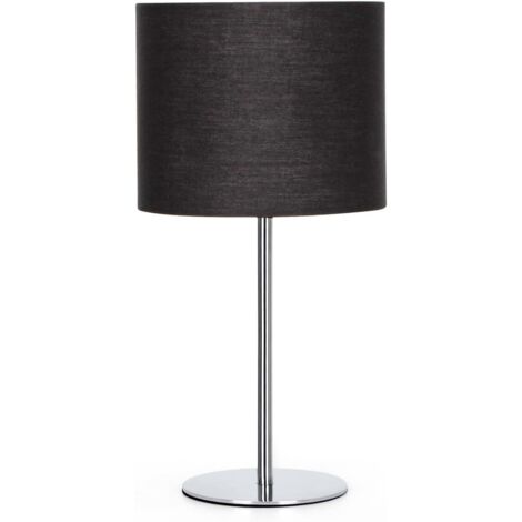 Lampe à poser, élégante base E14, lampe de chevet décorative classique avec base en acier brillant et abat-jour noir, décoration idéale pour la chambre et le salon